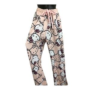 Hello Kitty pink logo drawstring waist cotton loungewear pajama pants size large